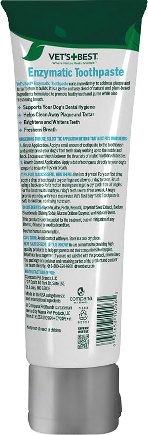 Vet’s Best Enzymatic Dog Toothpaste | Teeth Cleaning and Fresh Breath Dental Care Gel | Vet Formulated | 3.5 Ounces | Grape flavor