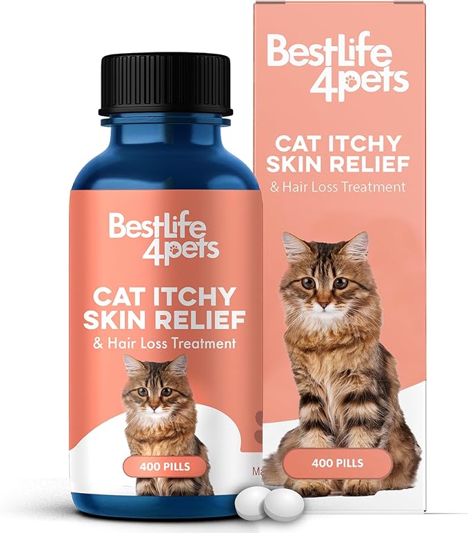 BestLife4Pets All-Natural Healthy Skin and Allergy Relief for Cats - Allergy Medicine for Cats; Cat Allergy Medication; Cat Itchy Skin Treatment - Strengthen Immune System - Easy to Use Pills