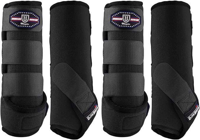 Harrison Howard Horse Sport Medicine Front Shock-Absorbing Boots All-Round Lower Limb Protection & Support Sport Boots Athletic Boots Perfect for Endurance Training and Performance Piano Black L