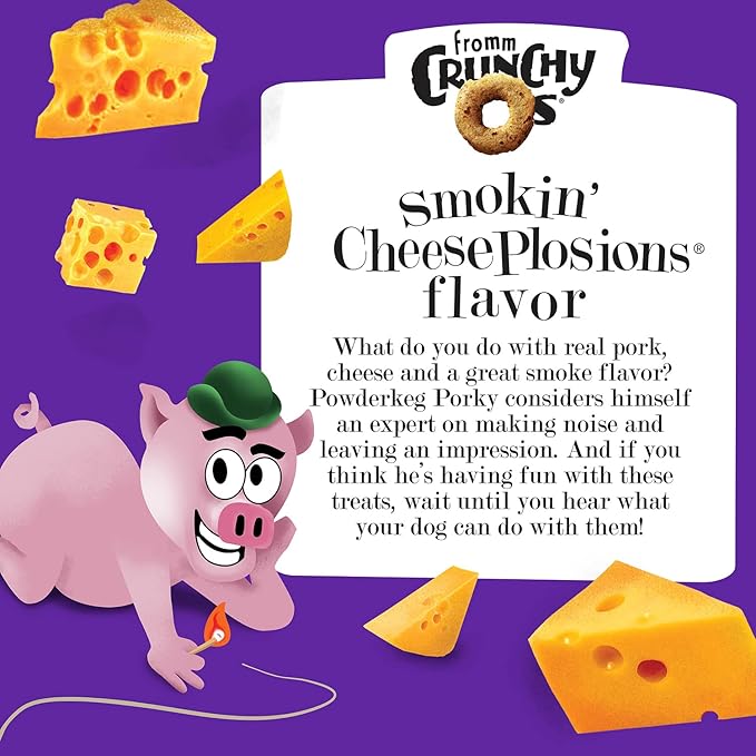 Fromm Crunchy Os Smokin' CheesePlosions Dog Treats - Premium Crunchy Dog Treats - Pork Recipe - Pack of (3) 6 oz Bags