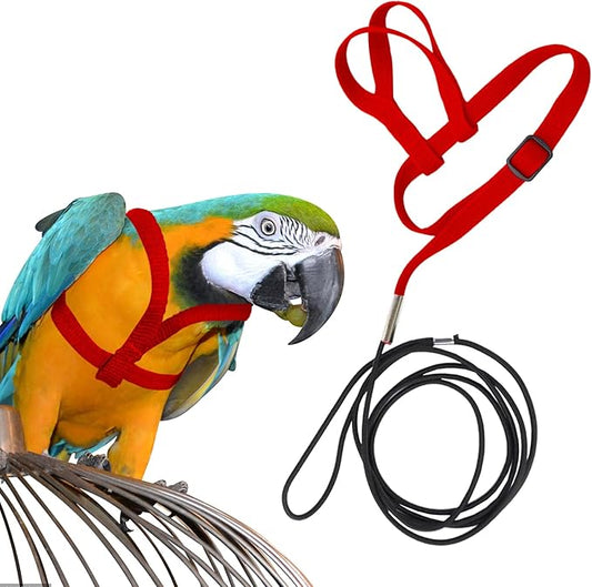 Large Bird Harness and Leash, Bird Harness for Large Parrot, Adjustable Parrot Training Flight Harness Leash for Medium Large Bird Parrot African Grey Amazon Macaw (Red, S)