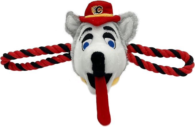 Pets First NHL Calgary Flames Mascot Toy for Dogs & Cats. Cute & Entertaining Face with Heavy-Duty Ropes. 7" Chewy Cartoon Toy with Inner Squeaker