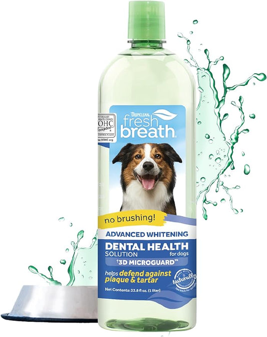 TropiClean Fresh Breath Advanced Whitening | Dog Oral Care Water Additive | Dog Breath Freshener Additive for Dental Health | VOHC Certified | Made in the USA | 33.8 oz.