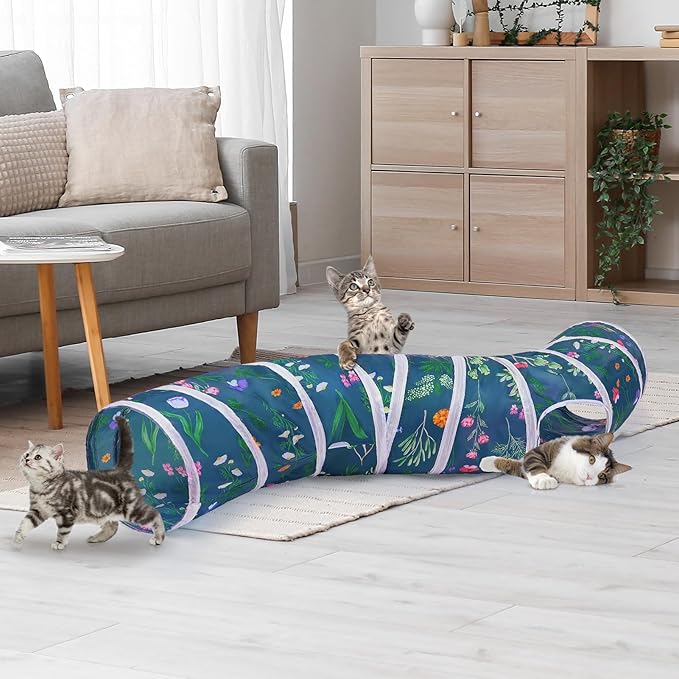 Cat Tunnel, Cat Tunnels for Indoor Cats, S-Shape Peekaboo Cat Cave with Cat Toys, Foldable Cat Tubes and Tunnels for Cats, Rabbit, Puppy, Guinea Pig