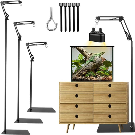 Reptile Heat Lamp Stand,Adjustable Heat Lamp Stand for Reptiles 7.87-74.8" with 360° Rotatable Swing Arm, Reptile Light Stand for Bearded Dragon Lizard Turtle Chick Plants