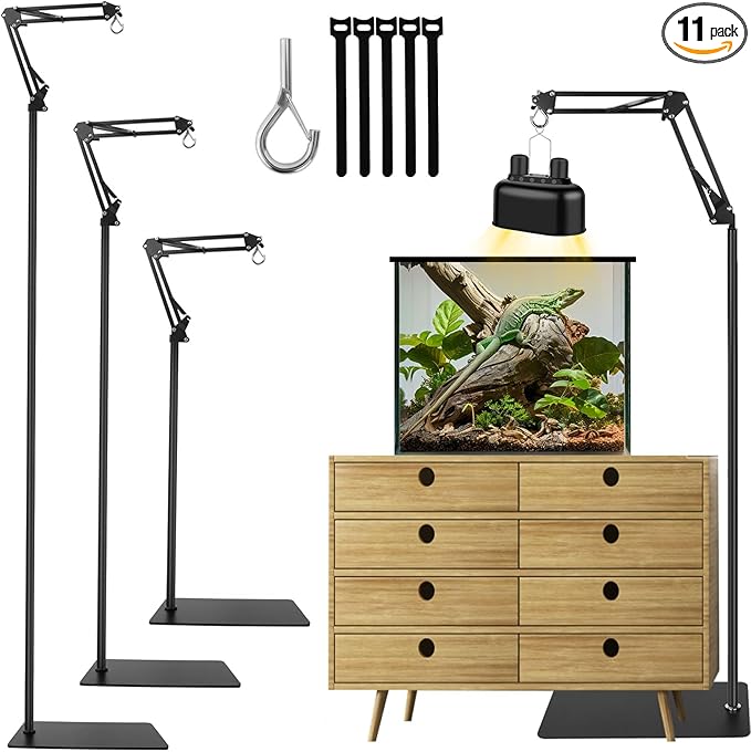 Reptile Heat Lamp Stand,Adjustable Heat Lamp Stand for Reptiles 7.87-82.6" with 360° Rotatable Swing Arm, Reptile Light Stand for Bearded Dragon Lizard Turtle Chick Plants