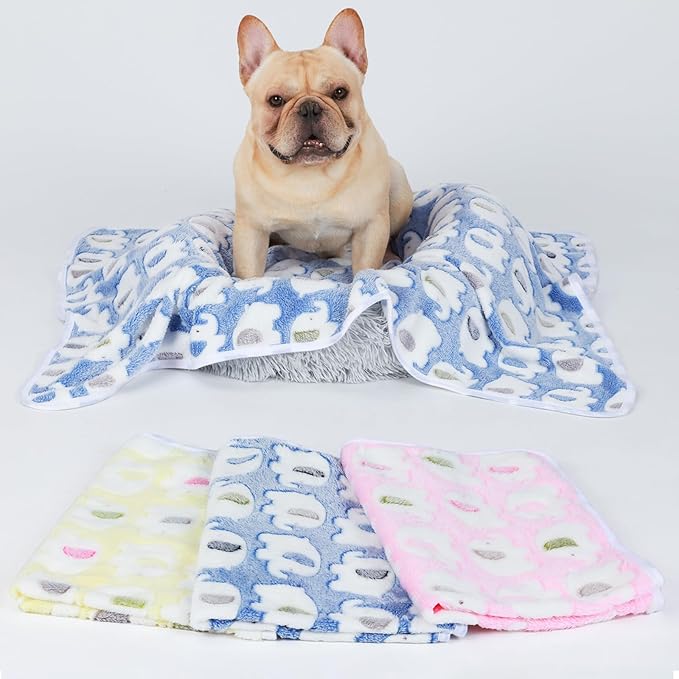 1 Pack 3 Blankets Super Soft Fluffy Premium Cute Elephant Pattern Pet Blanket Flannel Throw for Dog Puppy Cat Blue/Pink/Yellow Large(41x31 inch)