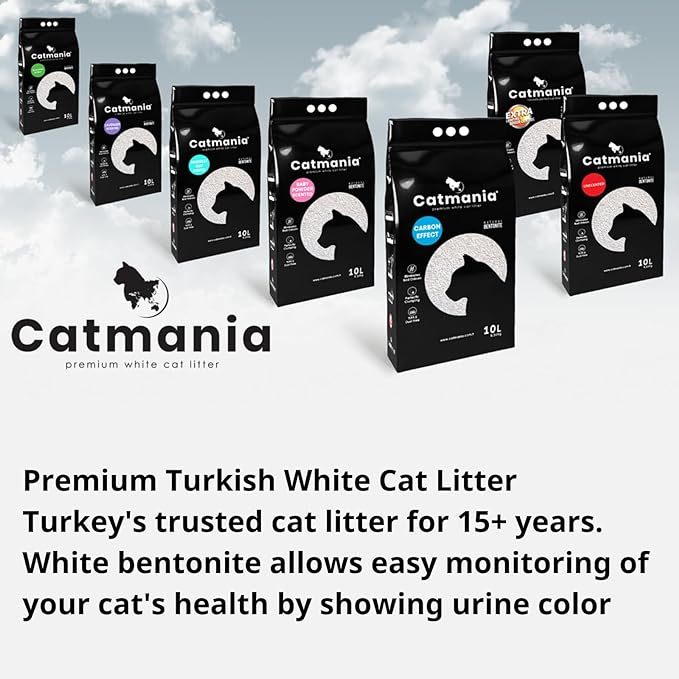 Cat Litter Catmania, Turkish White, 9.37lb x 4 Bags, Hard Clumping, Superior Odor Control, Unscented & Natural Ingredients