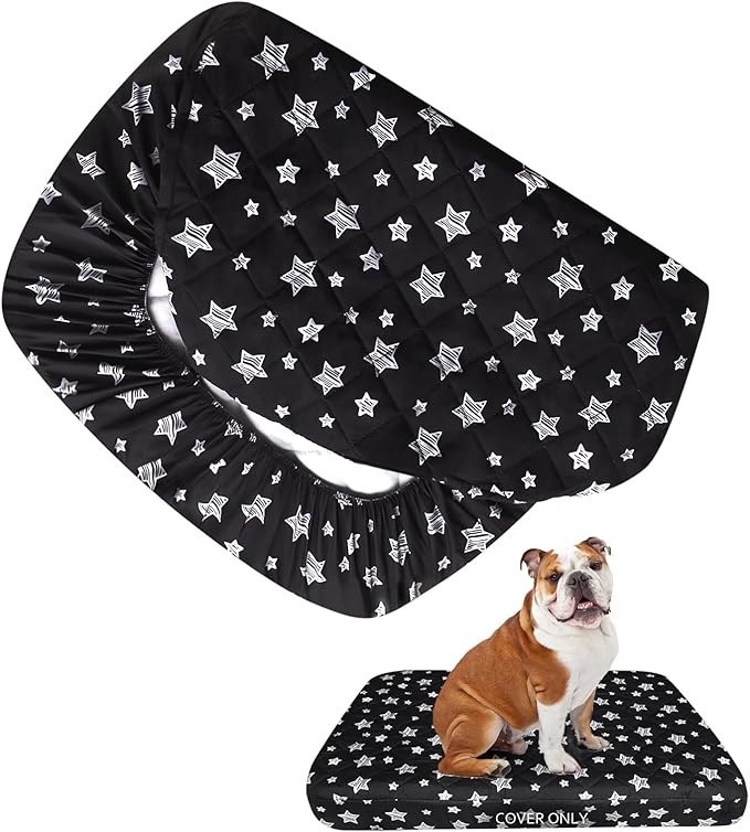 Dog Bed Covers Replacement Washable Pet Hair Easy to Remove, Waterproof Dog Bed Covers Noiseless Quilted, Pet Bed Cover Lovely Black Star Print, Puppy Bed Cover 22x35 Inches, for Dog/ Cat, Cover Only