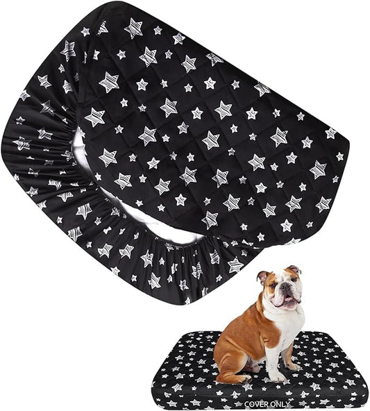 Dog Bed Covers Replacement Washable Pet Hair Easy to Remove, Waterproof Dog Bed Covers Noiseless Quilted, Pet Bed Cover Lovely Black Star Print, Puppy Bed Cover 22x35 Inches, for Dog/ Cat, Cover Only