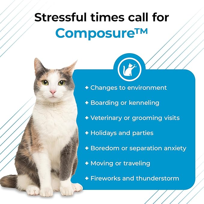 VetriScience Composure Cat Calming Chews - Clinically Supported Cat Anxiety Relief Supplement for Stress, Grooming, Vet Visits, Separation & More - 30 Count, Trout Flavor