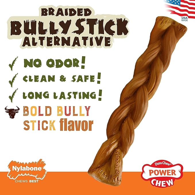 Nylabone 2 Pack of Power Chew Extreme Chewing Braided Bully Stick Alternative Dog Toys, Giant, Made in The USA2