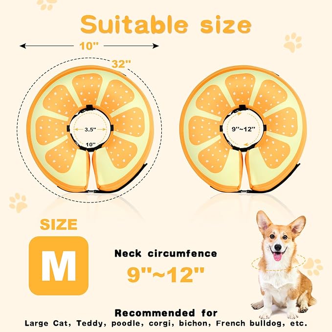 Sivomens Dog Cone, Protective Inflatable Dog Collar for Medium Dogs, Soft Adjustable Pet Recovery Cone After Surgery, Washable Dog Donut Collar Prevents Licking Wounds & No Blocking Vision, M(9"-12")