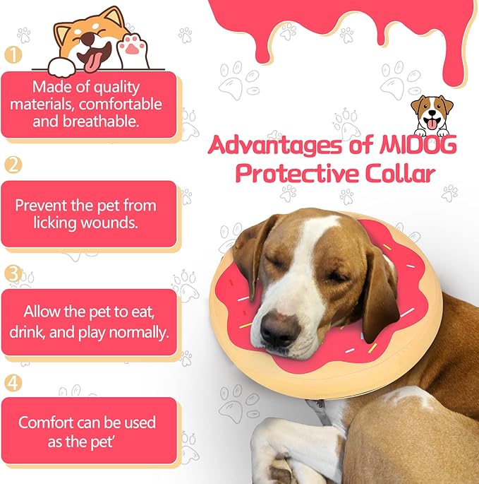 MIDOG Dog Cone Collar, Inflatable Dog Neck Donut Collar Alternative After Surgery, Soft Protective Recovery Cone for Small Medium Large Dogs and Cats Puppies - Alternative E Collar (RedDonut, XL)