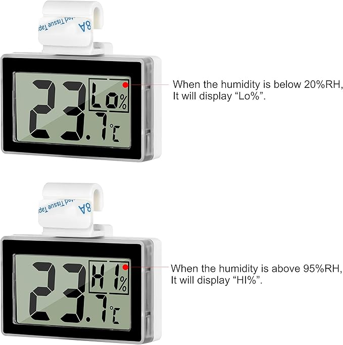 Reptile Thermometer Hygrometer LCD Digital Humidity Gauge Digital Thermometer Hygrometer for Reptile Terrarium Digital Reptile Tank Thermometer Hygrometer with Hook (Black)