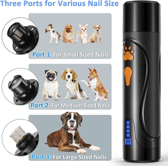 Dog Nail Grinder, Dog Nail Trimmers and Clippers Kit, Super Quiet Electric Pet Nail Grinder, Rechargeable, for Small Large Dogs & Cats Toenail & Claw Grooming,3 Speeds, Dual Lights, 2 Grinding Wheels