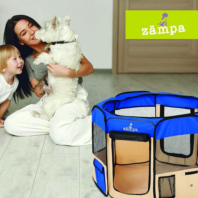 Zampa Puppy Playpen Small 36"x36"x24" Portable Pop Up Playpen for Dog and Cat, Foldable | Indoor/Outdoor Kitten Pen & Travel Pet Carrier + Carrying Case.