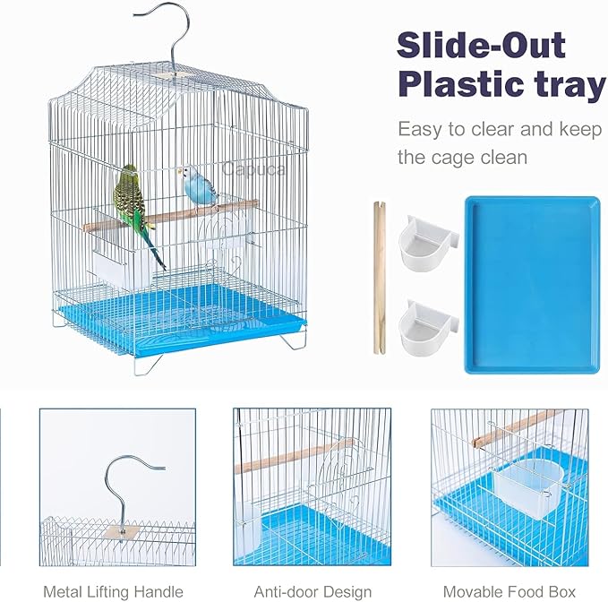 Small Bird Travel Cage-Lightweight Small Birds Starter Kit with Birdcages and Accessories Great for Parakeets Lovebirds Parrotlets Finches Canaries Removable Plastic Tray Include