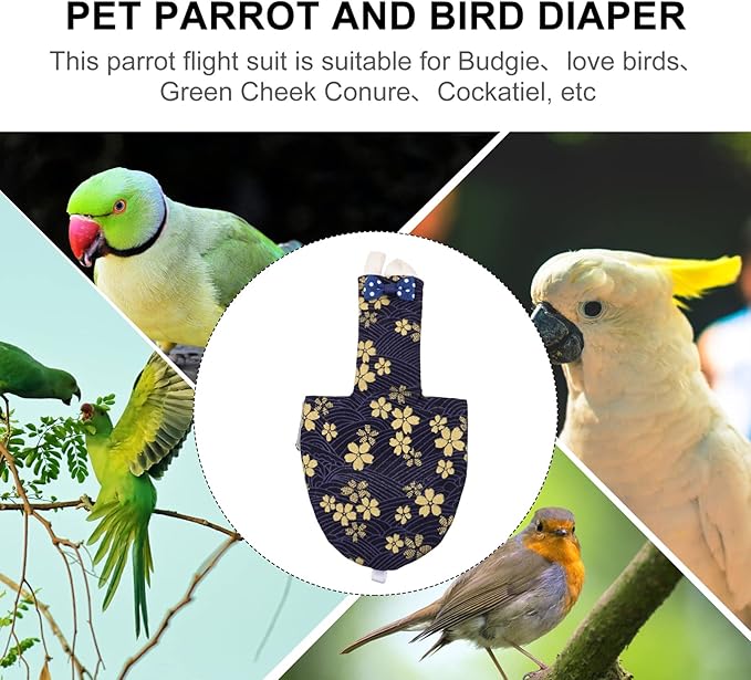 Bird Diaper - Bird Flight Suit with Leash Hole Washable Pigeon Diaper Protective Parrot Diaper Parrot Nappy Bird Clothes for Budgie Parakeet Cockatiel