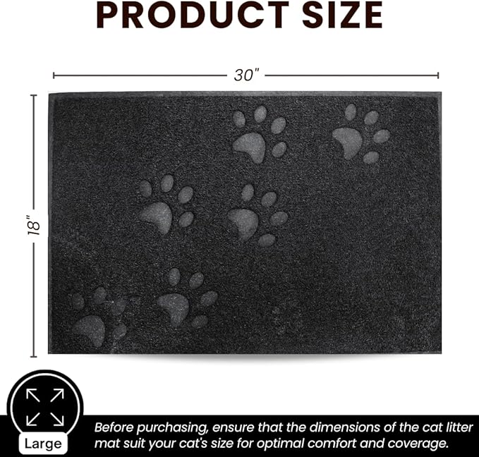 Andalus Large Cat Litter Mat, Pack of 1 - Waterproof, Non-Slip & Easy to Clean Cat Litter Box Mat for Extra Efficient Pet Litter-Trapping, Black (30” X 18”)