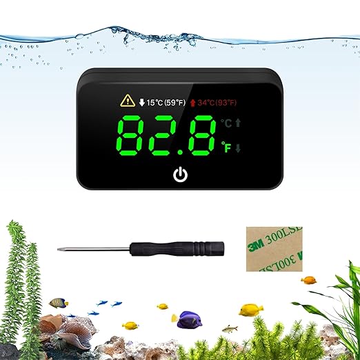 Digital Aquarium Thermometer, Stick-on Fish Tank Thermometer with LED Display, Wireless Aquarium Temperature Measurement with Battery-change Tool and Extra Sticker.(Black*1)