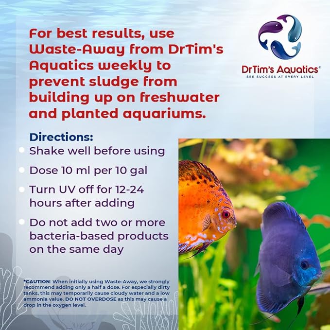 DrTim's Aquatics Freshwater Waste-Away – Natural Fish Tank & Aquarium Waste Management Solution for Dissolving Cleaning Organic Sludge - 4 oz. Treats 120 gal.
