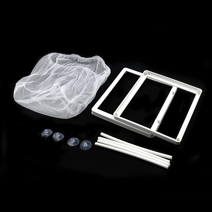 MY MIRONEY 6.3" x 5.63" x 6.22" Fish Incubator Mesh Box Aquarium Fish Breeder Box White Nylon Mesh Juvenile Fish Separation Net Fish Fry Hatchery with Suction Cups Pack of 2