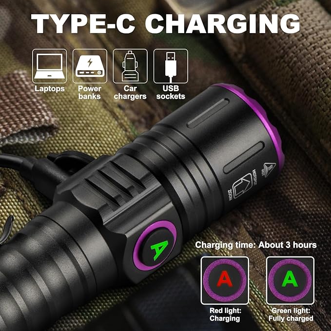 ULTRAFIRE UV 395nm Flashlight - USB Rechargeable, Powerful Ultraviolet LED Black Light with Clip, Ideal for Resin Curing/Scorpion Detection/Fluorescent Discovery/Pet Urine Disclosure - Pack of 2