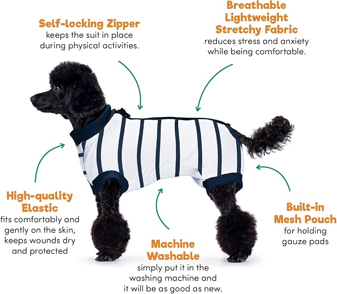 BENCMATE Dog Recovery Suit, After Surgery Dog Recovery Onesie, Professional Pet Zip Up Recovery Shirt Dog Abdominal Wound Bandages, Substitute E-Collar & Cone, Dog Onesie (XXLarge,Breton Stripes)