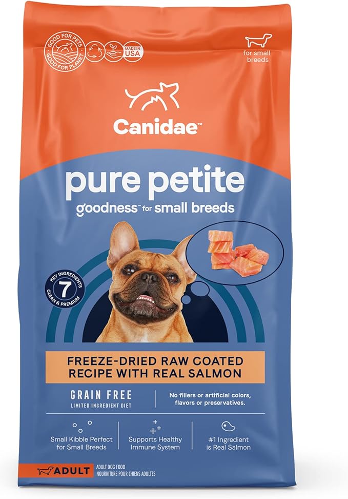 Canidae Pure Grain Free Petite Small Breed Limited Ingredient Diet Raw Coated with Fresh Salmon Dry Dog Food, 10 lbs