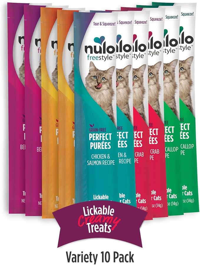 Nulo Freestyle Grain-Free Perfect Purees Premium Wet Cat Treats, Squeezable Meal Topper for Felines, High Moisture Content to Support Hydration, 0.5 Ounces in each Lickable Wet Cat Treat Pouch