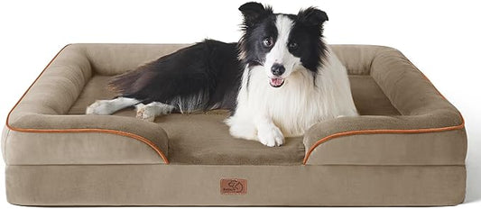 Bedsure Orthopedic Dog Bed for Large Dogs - Big Washable Dog Sofa Beds Large, Supportive Foam Pet Couch Bed with Removable Washable Cover, Waterproof Lining and Nonskid Bottom, Hazel