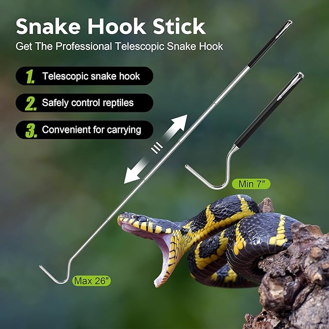 50inch Snake Clamp 26inch Retractable Snake Hook,Long Range Clamp Outdoor Reptile Clamp, Foldable Locking Snake Clamp Animal Handling Tool