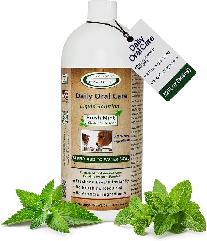 Dog and Cat Dental Water Additive 32oz Fresh Mint Flavor - Cat and Dog Breath Freshener, All Natural Pet Supplies Hard Plaque Remover, Dog Teeth Cleaning Water Drop Solutions