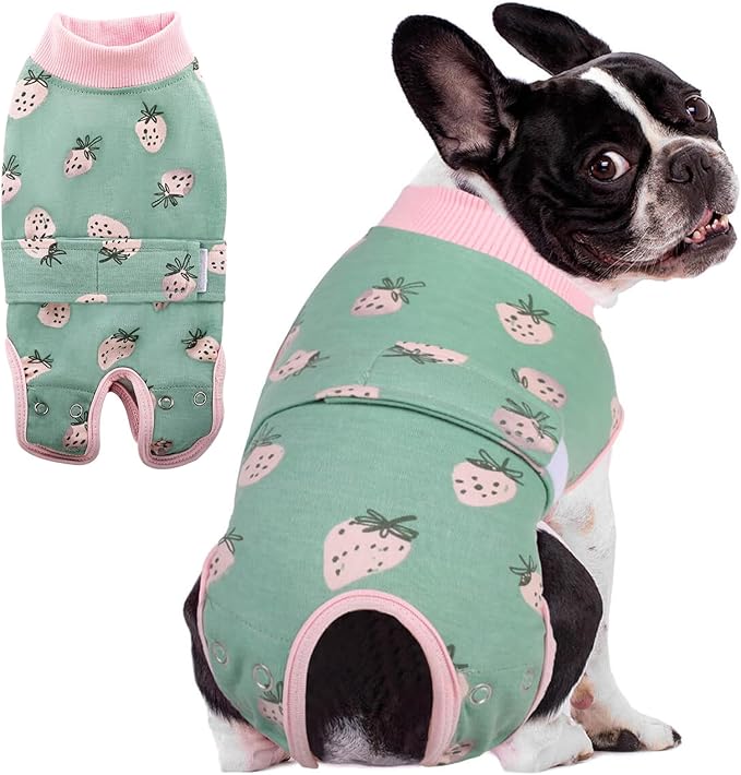 AOFITEE Dog Recovery Suit, Dog Surgical Recovery Suit for Female Dogs Male Dogs, Cozy Dog Onesie for Surgery, Cone E-Collar Alternative, Anti Licking Dog Surgical Shirt with Pee Hole, Strawberry S