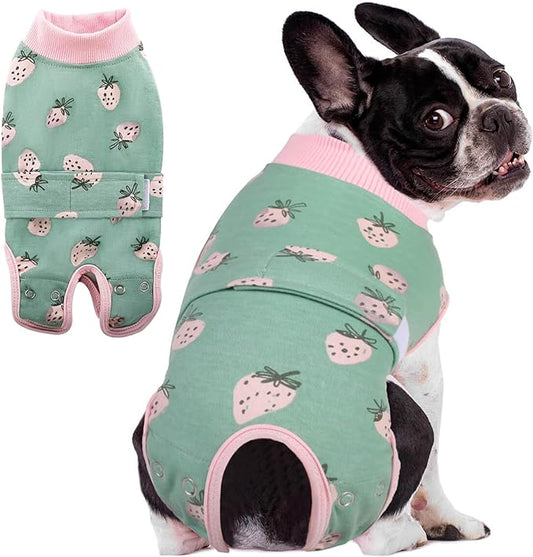 AOFITEE Dog Recovery Suit, Dog Surgical Recovery Suit for Female Dogs Male Dogs, Cozy Dog Onesie for Surgery, Cone E-Collar Alternative, Anti Licking Dog Surgical Shirt with Pee Hole, Strawberry M