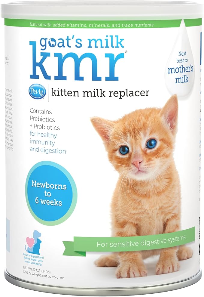 Pet-Ag Goat’s Milk KMR Kitten Milk Replacer Powder - 12 oz - Powdered Kitten Formula with Prebiotics, Probiotics & Vitamins for Kittens Newborn to Six Weeks Old - Easy to Digest