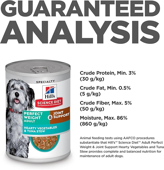 Hill's Science Diet Perfect Weight, Adult 1-6, Weight Management Support, Wet Dog Food, Tuna & Vegetables Stew, 12.5 oz Can, Case of 12