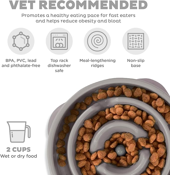 Outward Hound Fun Feeder Slo Bowl, Slow Feeder Dog Bowl, Medium, Grey