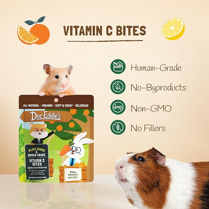 DOC EDDIE'S Vitamin C Bites - Small Animal Treats or Snack for Hamster, Guinea Pig, Rabbit, Chinchilla, Bunny, Gerbil, Mouse, Rat, Hedgehog, or Squirrel - 5oz - Made w/Real Fruit, Organic Ingredients