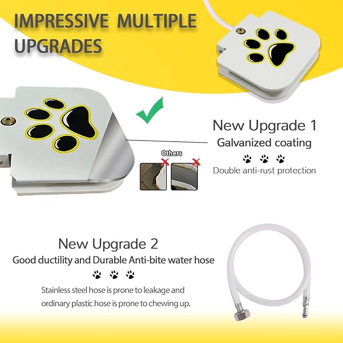 Outdoor Dog Water Fountain Step On - Upgrade Large Dog Sprinkler Drinking Water Dispenser Dog Paw Waterer Activated with Stainless Steel Braided Hose