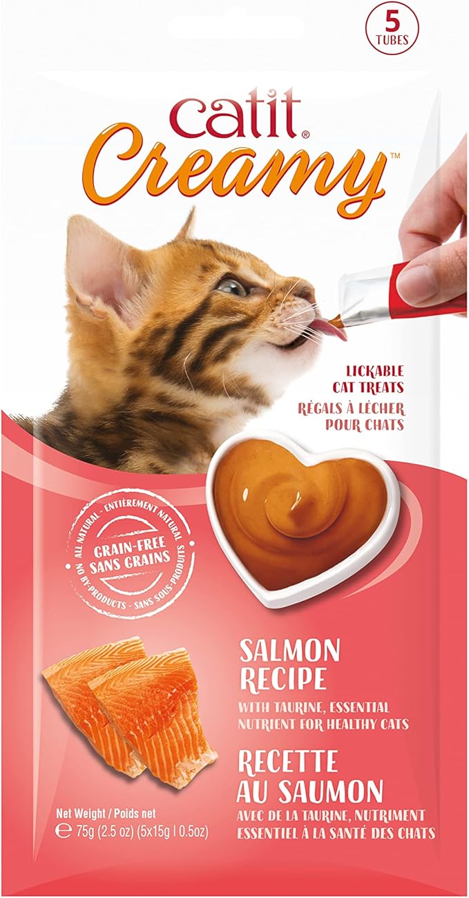 Catit Creamy Lickable Cat Treat – Hydrating and Healthy Treat for Cats of All Ages - Salmon, 5-pack