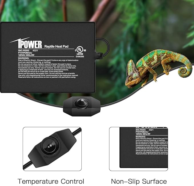 iPower 6 by 8-Inch 8 Watts Reptile Heating Mat with Temperature Controller Under Tank Warmer Terrarium Heat Pad for Reptiles and Amphibians, Black