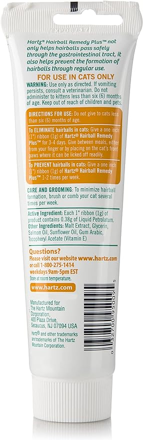 Hartz Hairball Remedy Plus Salmon Flavored Paste for Cats and Kittens, 2.5 Ounce