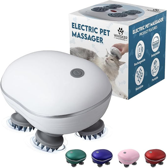 Scalp Massager Pet-Friendly Silicone Massage Brush - Soothing Head, Scalp and Body Scrubber for Pets - Cat Face Electric Sratchers - Gentle Grooming Tool for Ultimate Relaxation (White)