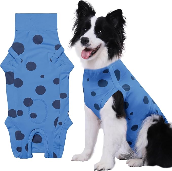 Dog Recovery Suit, Professional Dog Surgery Suit Post Spay, Neuter, Abdominal Surgical Suit for Male Female Dogs Can Pee, Prevent Licking Soft Breathable Cotton Covers Wound (Blue, Large)