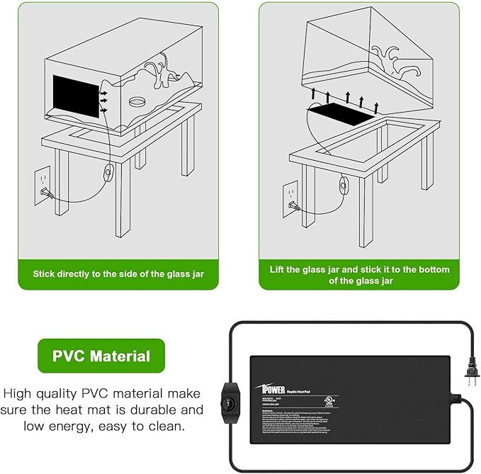 iPower 8 by 18-Inch Reptile Heat Mat with Temperature Adjustable Controller Knob, LCD Digital Aquarium Thermometer, Under Tank Warmer Terrarium Heat Pad for Reptiles and Amphibians