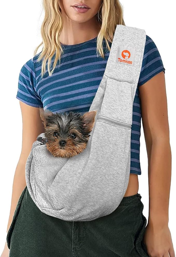 Tomkas Dog Sling Carrier for Small Dogs pet Slings with Extra Pocket Storage Sling with Storage Pocket