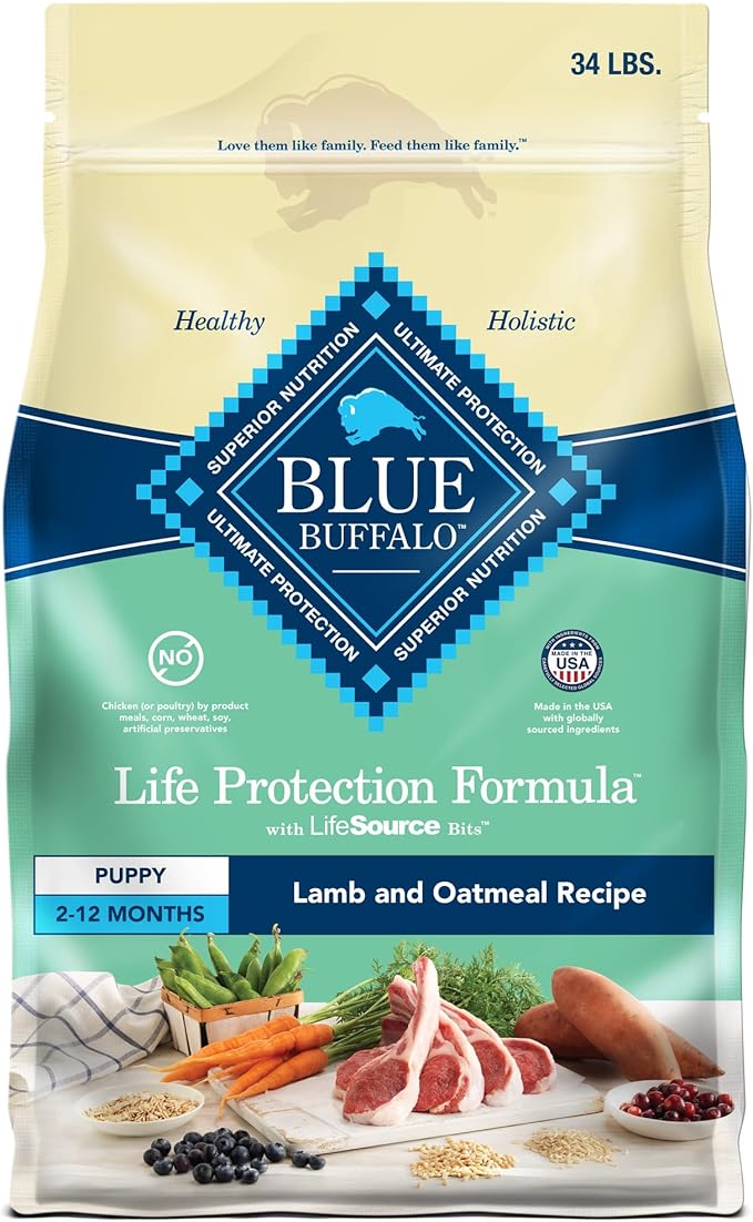 Blue Buffalo Life Protection Formula Puppy Dry Dog Food with DHA and ARA, Made with Natural Ingredients, Lamb & Oatmeal Recipe, 34-lb. Bag