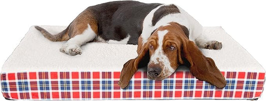 PETMAKER Orthopedic Dog Bed with Memory Foam and Sherpa Top ? Removable, Machine Washable Cover ? 44 x 36.5 x 4.5 Pet Bed (Americana Plaid)